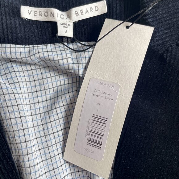 Veronica Beard Cliff Cutaway Jacket with Elbow Patch Ink Size 8 NEW NWT - Picture 5 of 8